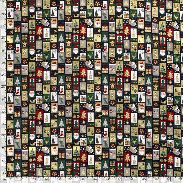 Cotton Poplin fabric Christmas patchwork Navy