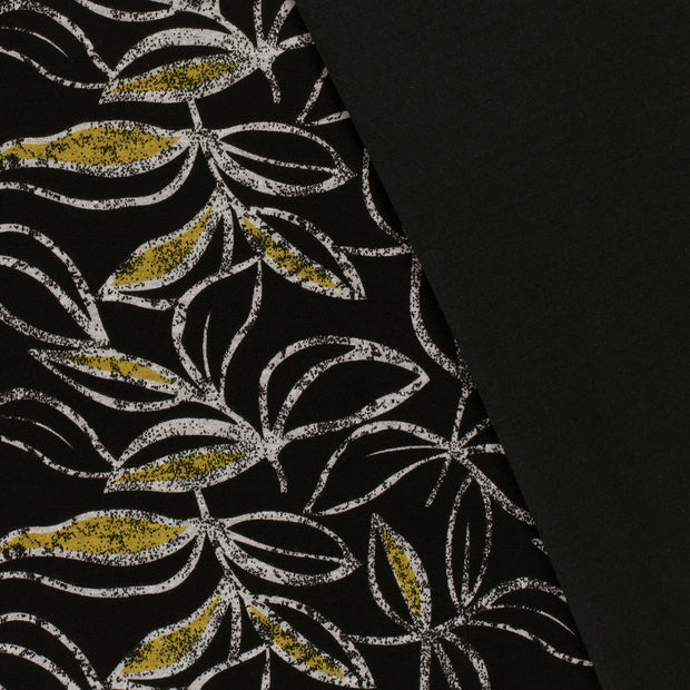 Poly Viscose Jersey fabric Leaves discharge printed 