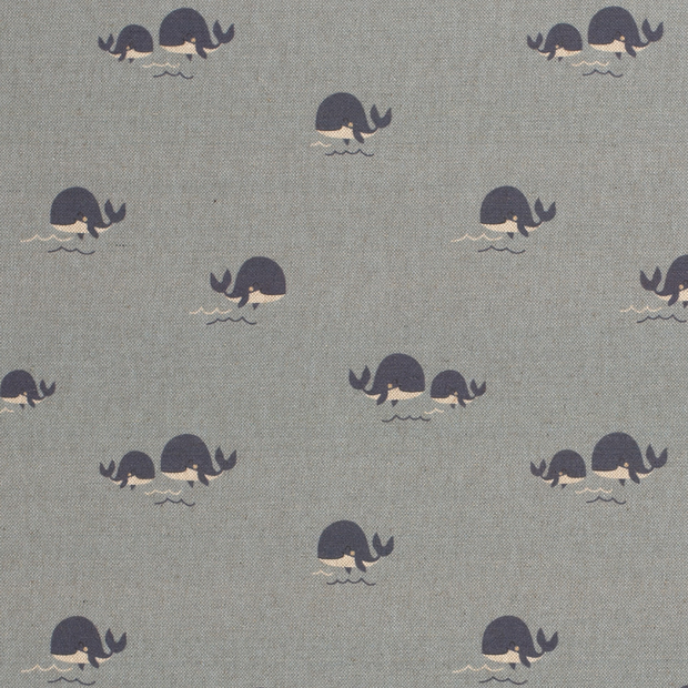 Panama fabric Whales Ice Blue