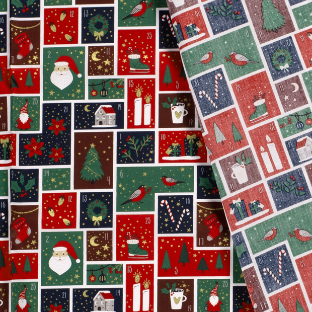 Cotton Poplin fabric Christmas patchwork printed and foil 