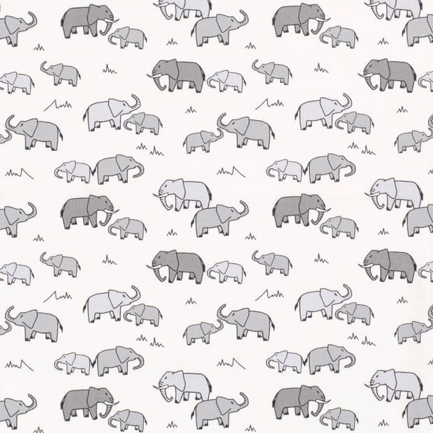 Cotton Poplin fabric Animals Off White