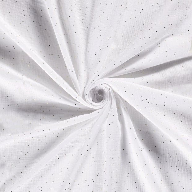 Muslin fabric Optical White foiled 