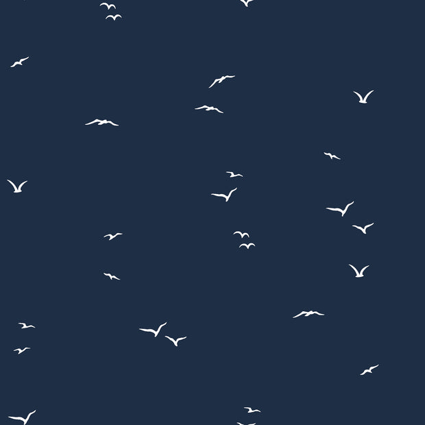 Cotton Poplin fabric Birds Navy