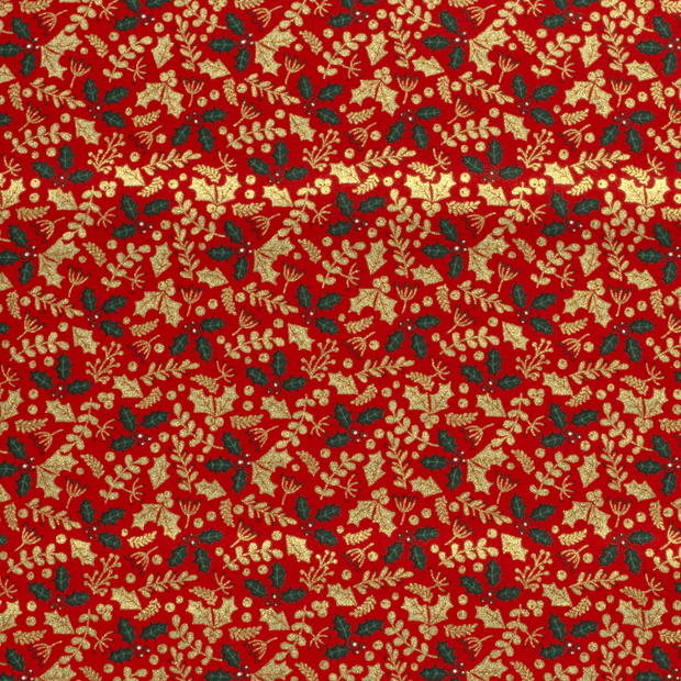 Cotton Poplin fabric Christmas trees Red