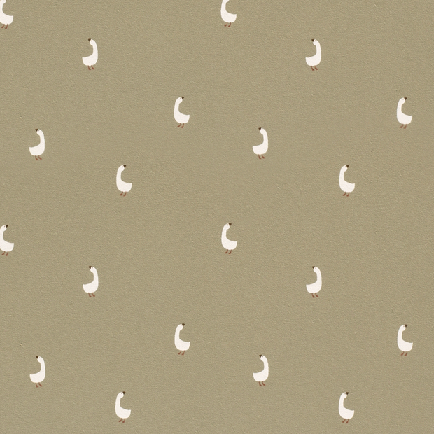 Jersey fabric Swans Olive Green