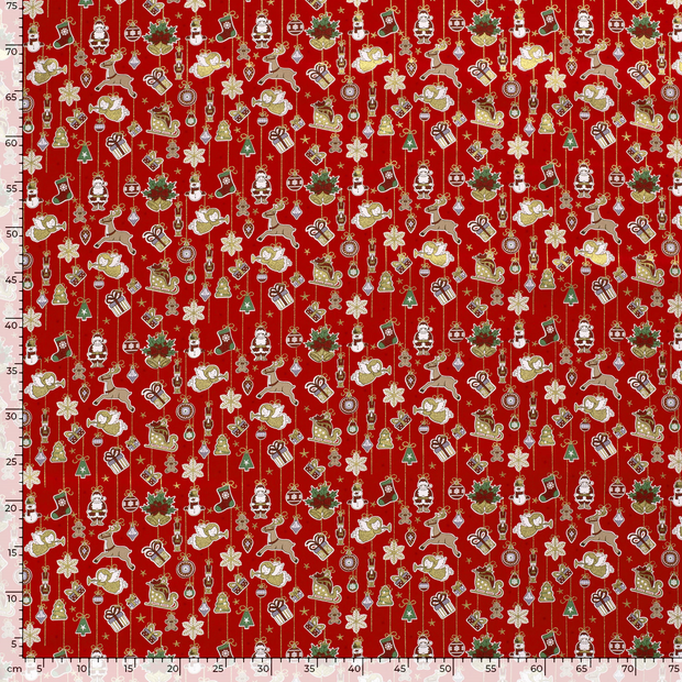 Cotton Poplin fabric Christmas ornaments Red