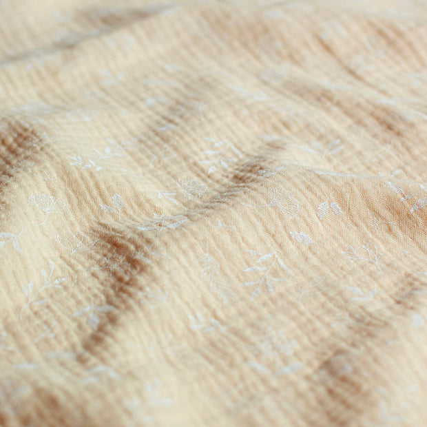 Double gaze tissu Feuilles Beige