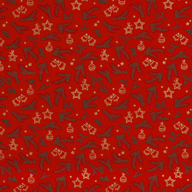 Cotton Poplin fabric Christmas trees Red
