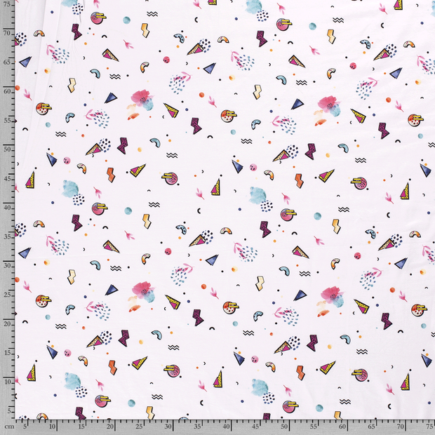 Cotton Jersey fabric Abstract Optical White