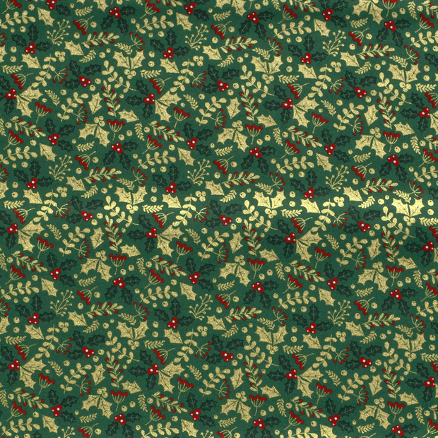 Cotton Poplin fabric Christmas trees Green