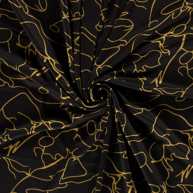 Poly Viscose Jersey fabric Oker discharge printed 