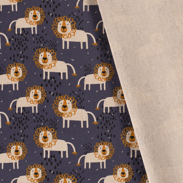Linen Look fabric Lions printed 