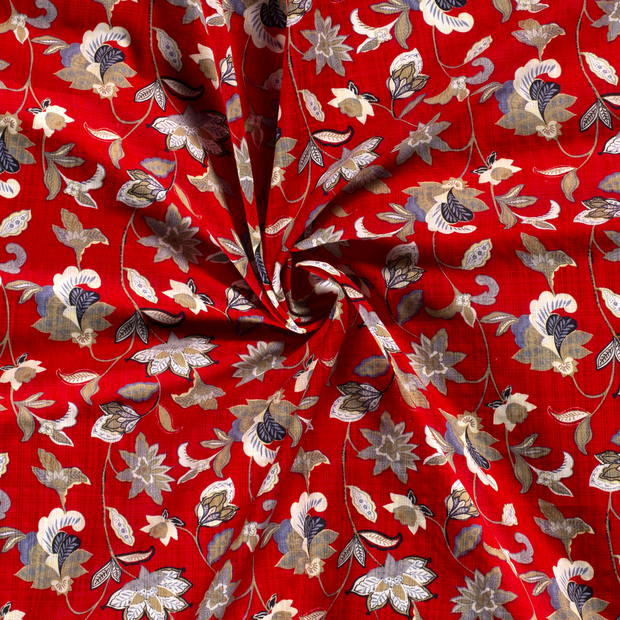 Woven Cotton Viscose fabric Red slub printed 