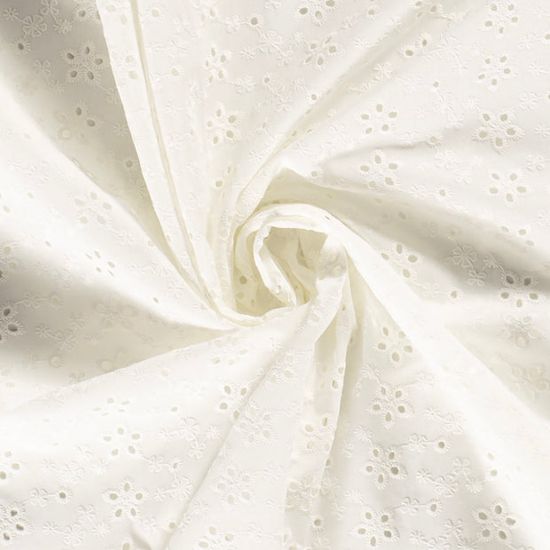 Katoen Poplin stof Bloemen Gebroken wit