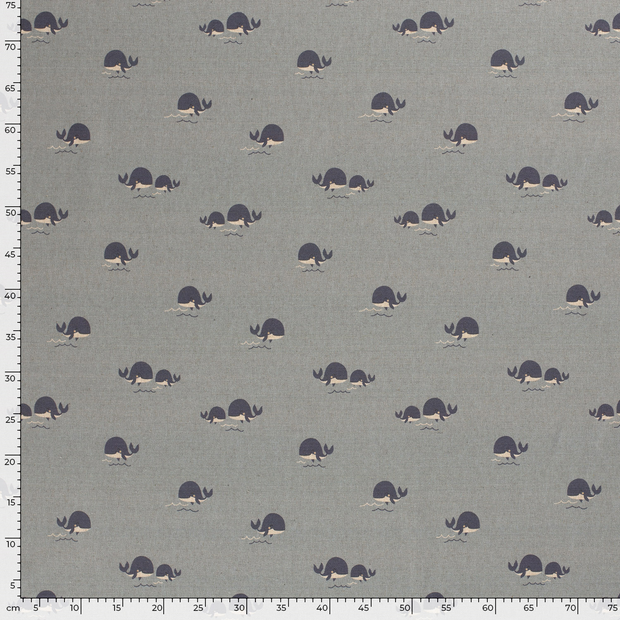 Panama fabric Whales Ice Blue