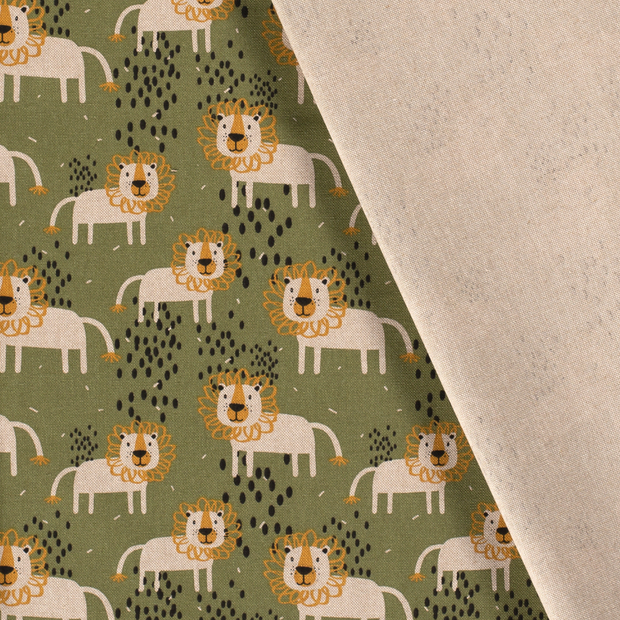 Linen Look fabric Lions printed 