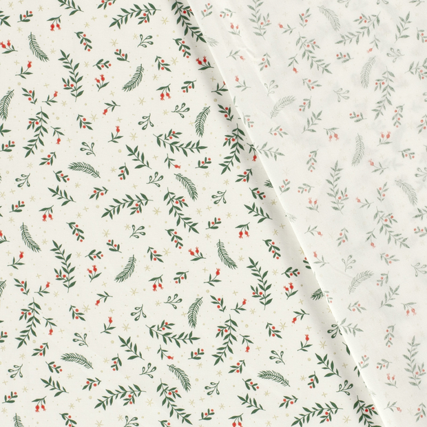 Cotton Poplin fabric Christmas twigs printed and foil 