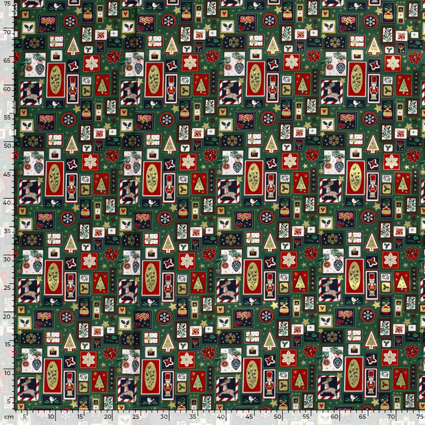 Cotton Poplin fabric Christmas patchwork Green