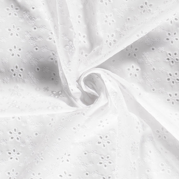 Cotton Poplin fabric Flowers White