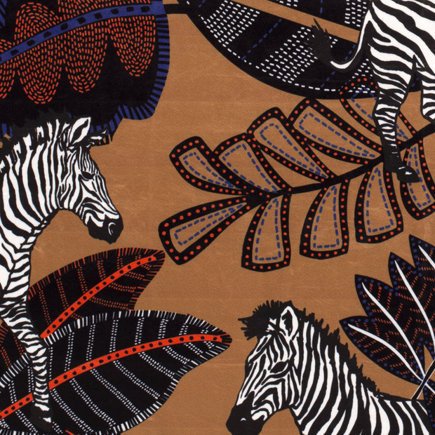 Velvet fabric Zebras Brown