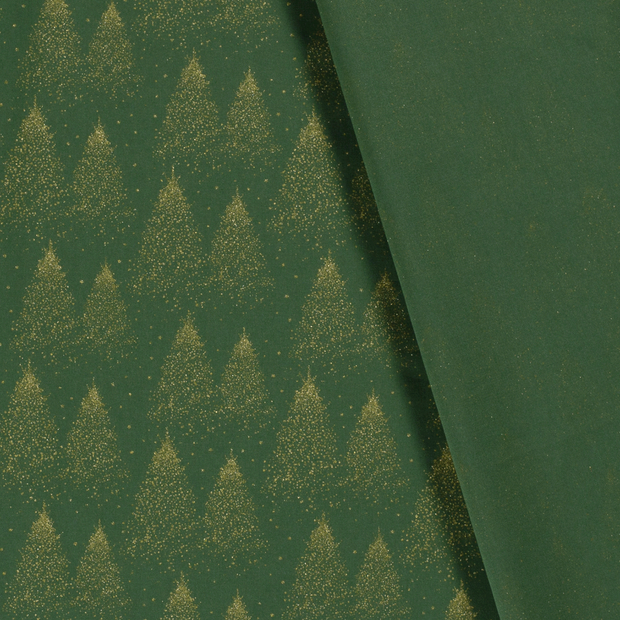 Katoen Poplin stof Kerstbomen bedrukt en folie 