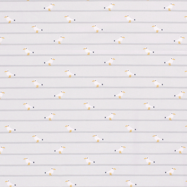 Cotton Poplin fabric Birds Light Grey