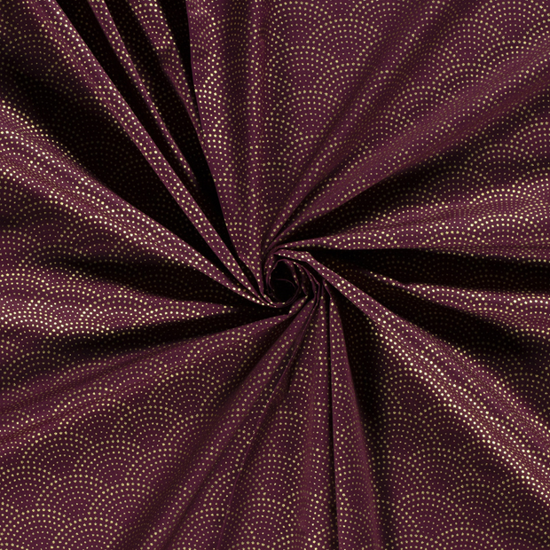 Cotton Poplin fabric Aubergine printed and foil 