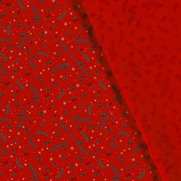 Cotton Poplin fabric Christmas twigs printed and foil 