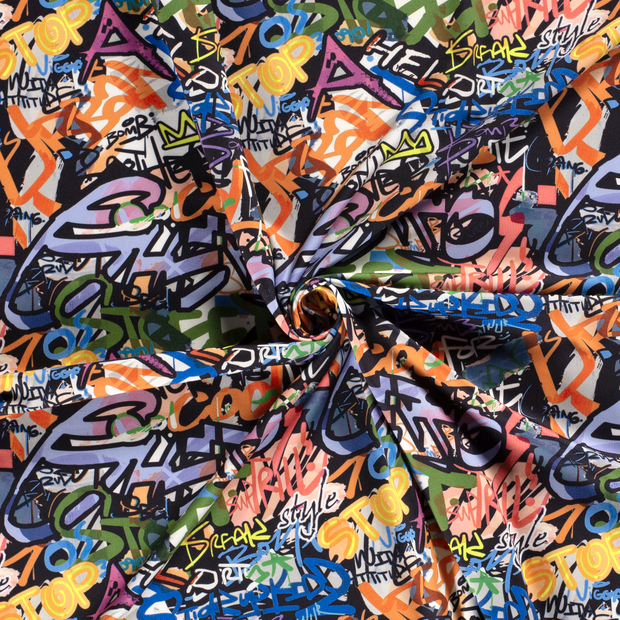 Sportswear Jersey stof Zwart digitaal bedrukt 