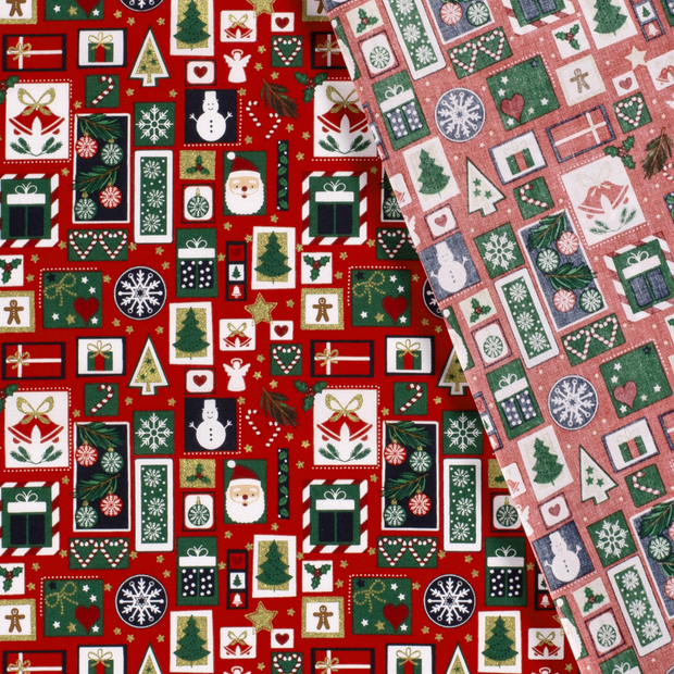 Cotton Poplin fabric Christmas patchwork printed and foil 
