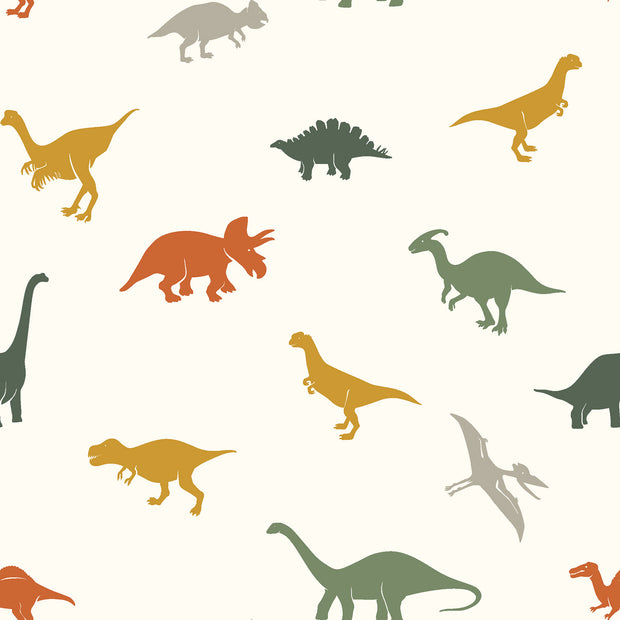 Popeline de Coton tissu dinosaures Blanc cassé