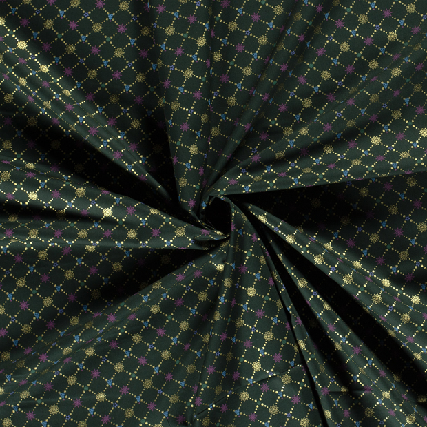 Cotton Poplin fabric Green printed and foil 