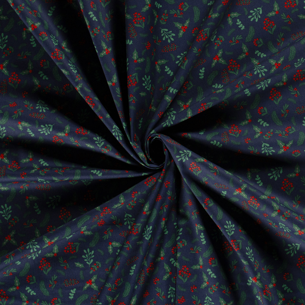Cotton Poplin fabric Navy printed 
