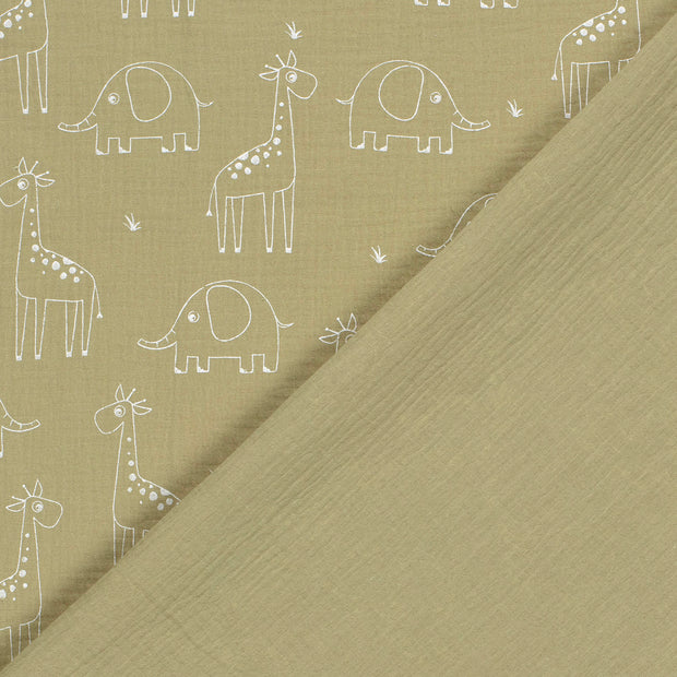 Muslin fabric Giraffes dyed and printed 