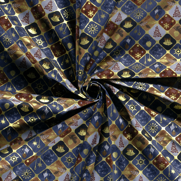 Cotton Poplin fabric printed and foil 