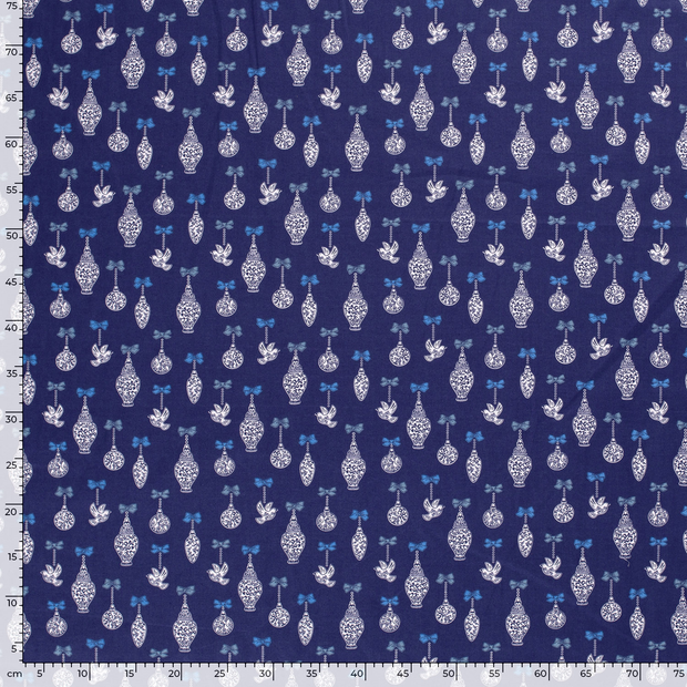 Popeline de Coton tissu décorations de Noël Bleu Marine