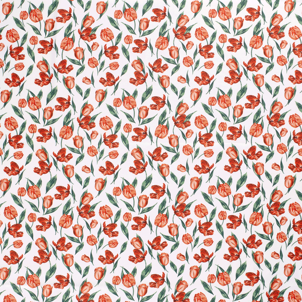 Cotton Poplin fabric Flowers Optical White