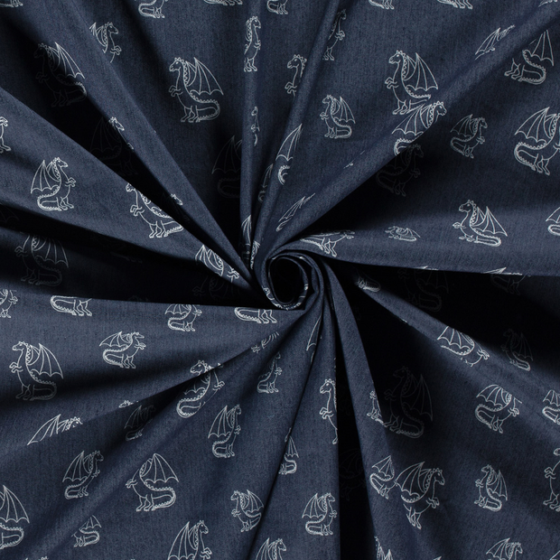 Denim fabric Navy printed 