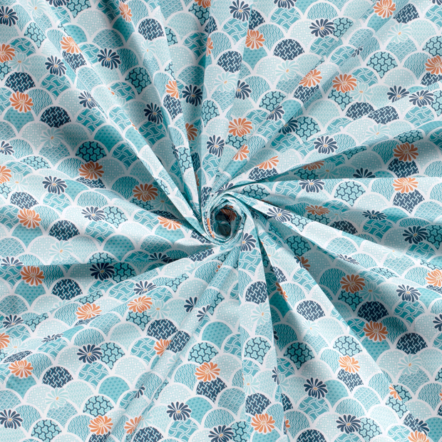 Cotton Poplin fabric Petrol printed 