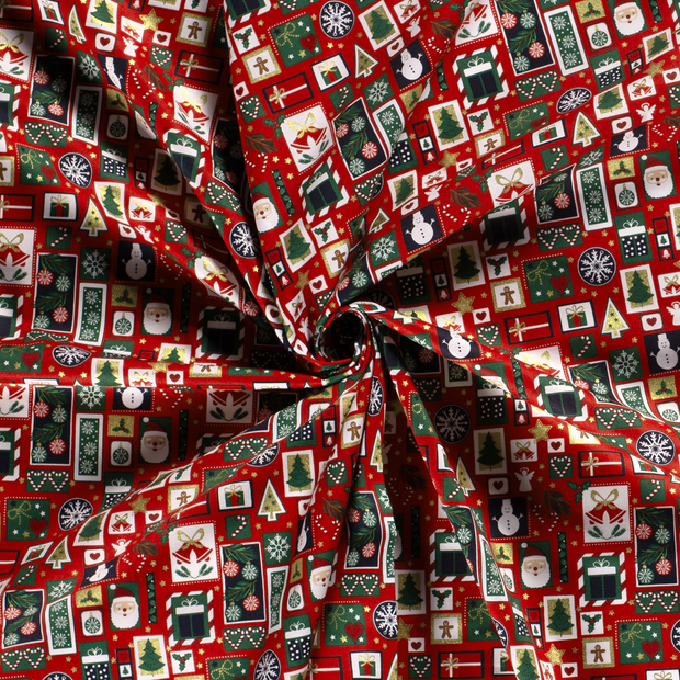 Cotton Poplin fabric Red printed and foil 