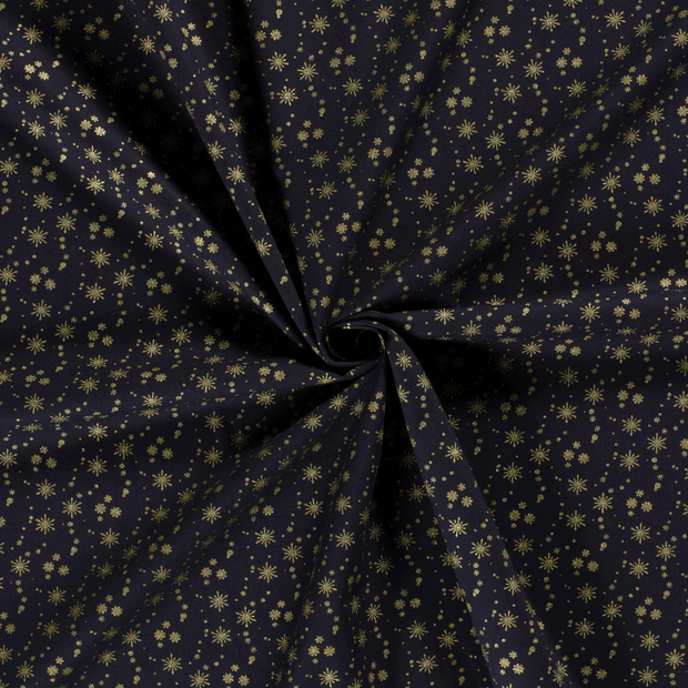 Cotton Poplin fabric Navy printed and foil 