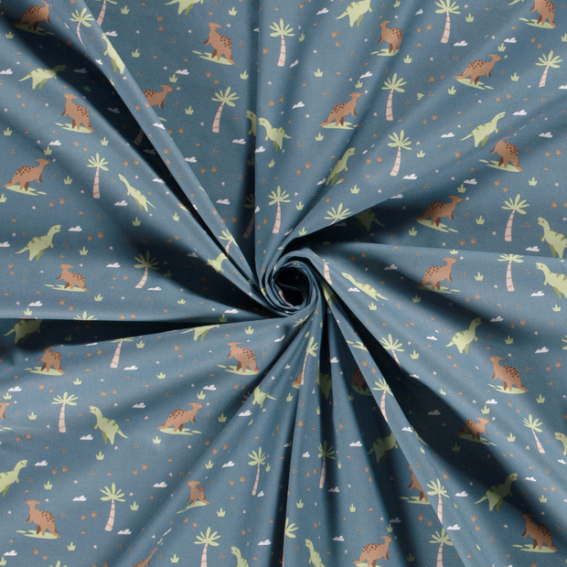 Cotton Poplin fabric Steel Blue printed 