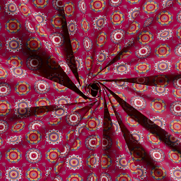 Cotton Poplin fabric Wine red printed 