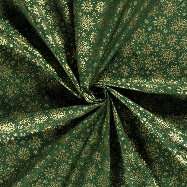 Cotton Poplin fabric Green printed and foil 