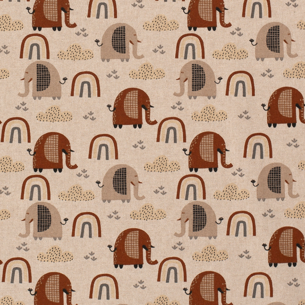 Linen Look fabric Elephants Beige