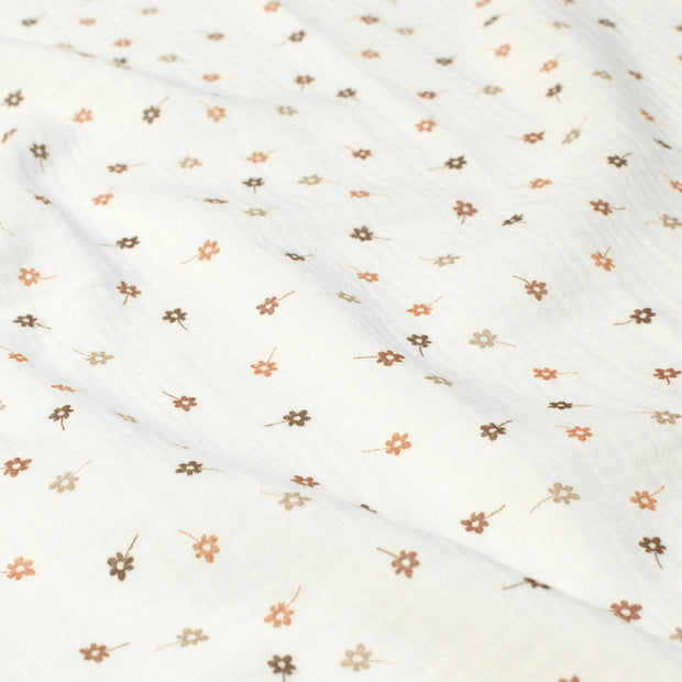 Mousseline stof Bloemen Gebroken wit