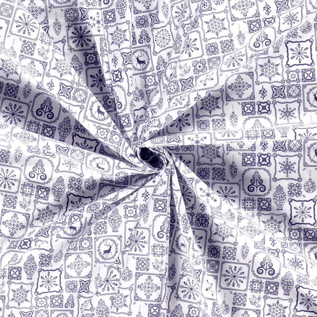 Cotton Poplin fabric White printed 