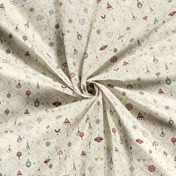 Cotton Poplin fabric Off White printed and foil 