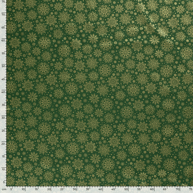 Cotton Poplin fabric Christmas snowflakes Green