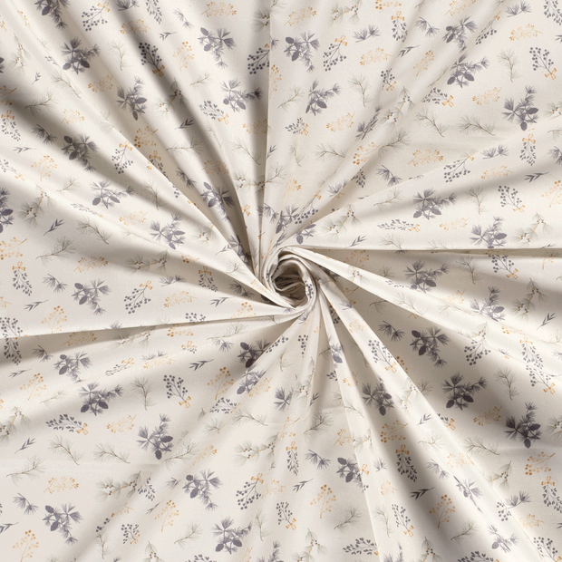 Cotton Poplin fabric Beige printed and foil 